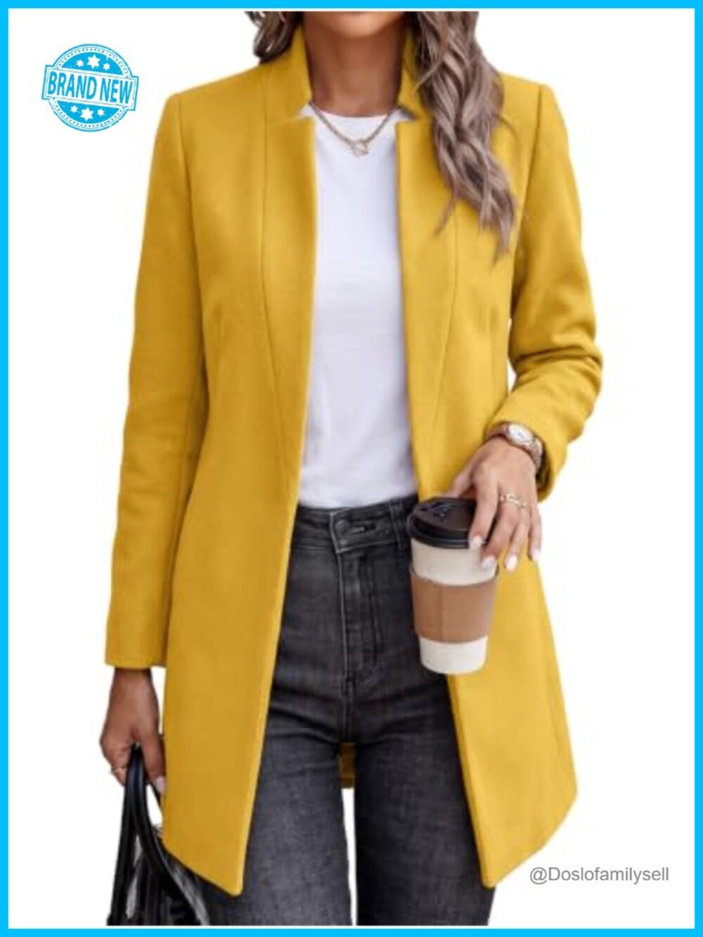 Womens Long Wool Blend Pea Coat Open Front Midi Winter Overcoat